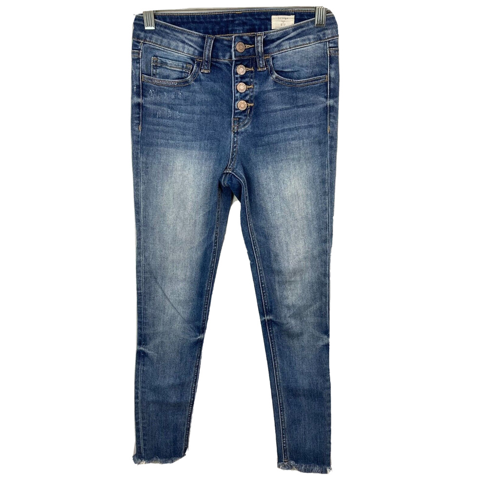 Bridge By‎ Gly Jeans Womens Sz 24 Blue Denim Button Fly Mid Rise Ankle Skinny